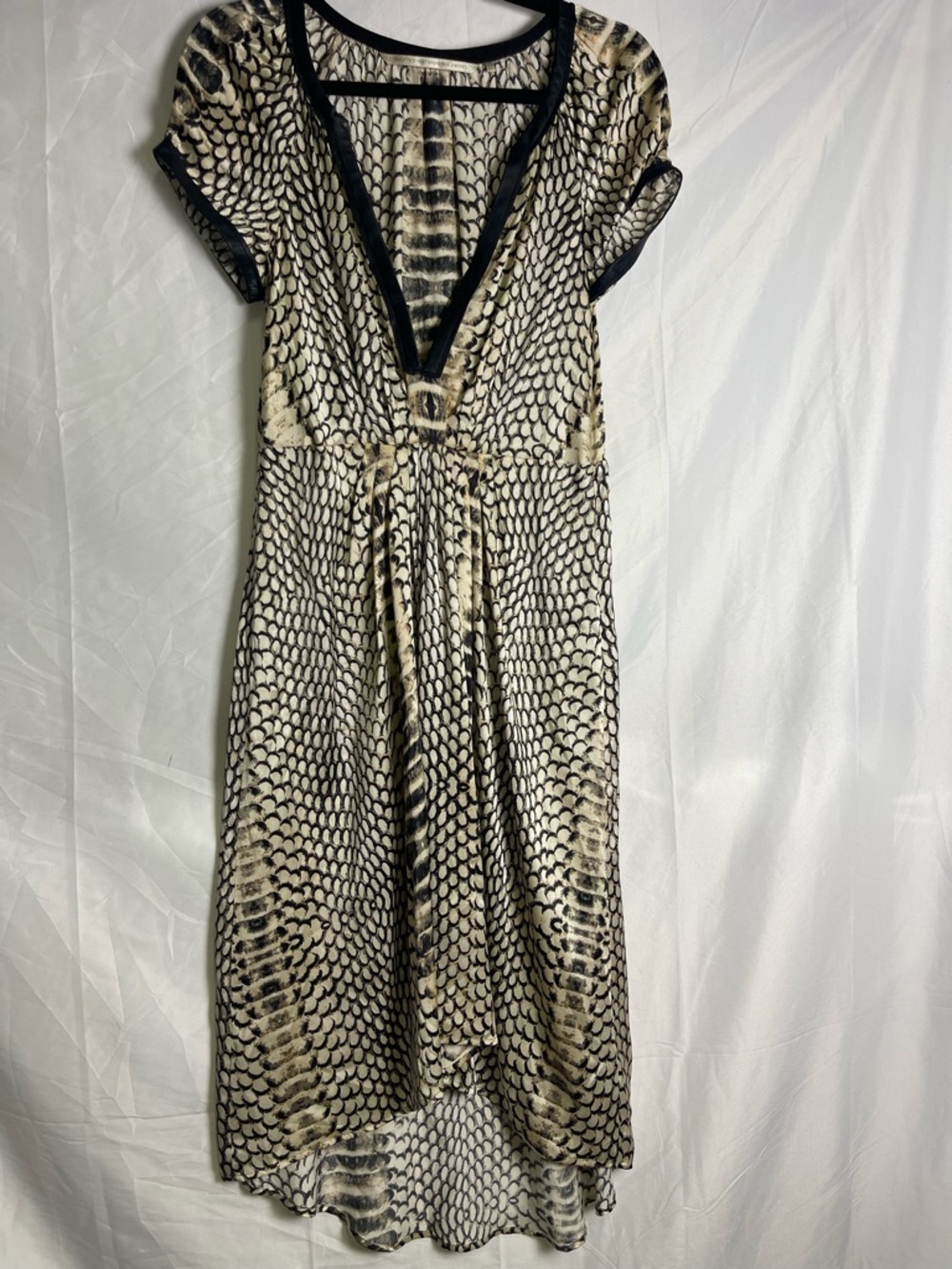 Twelve Street Cynthia Vincent Snake PrintMidi Dress size 6 Leather trim Boho